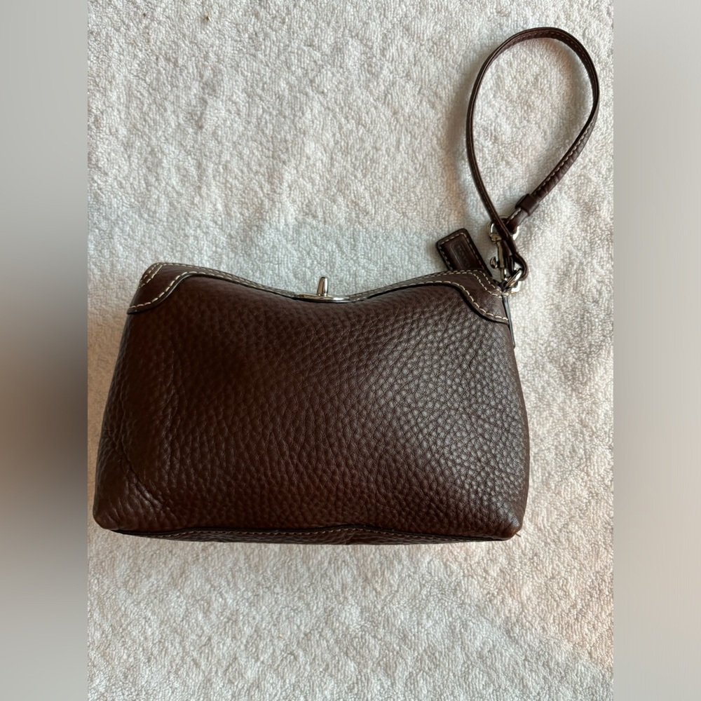 Coach Brown Pebble Leather Wristlet